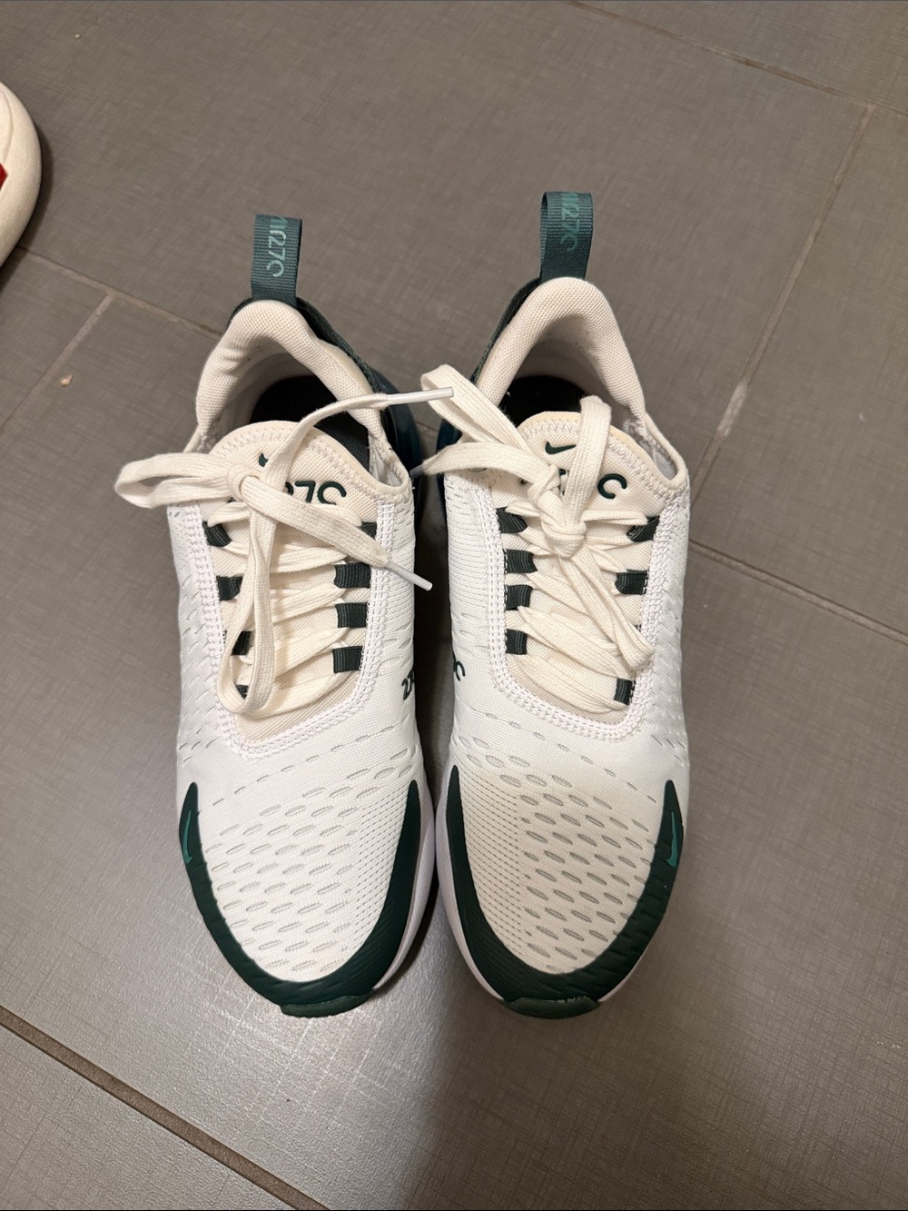 Nike air max 270s  White and Dark Green Athletic Sneakers
